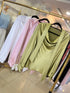 Cowl Neckline Lace Long Sleeves Tops